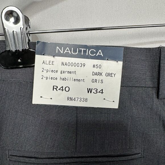 NWT Nautica Men's Dark Gray Regular Fit Suit Dress Flat Front Pants 40x34 - Picture 4 of 5